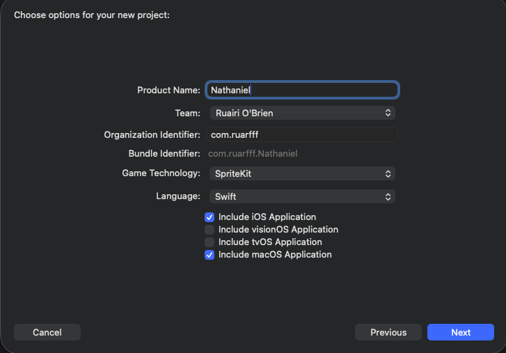 XCode project selection