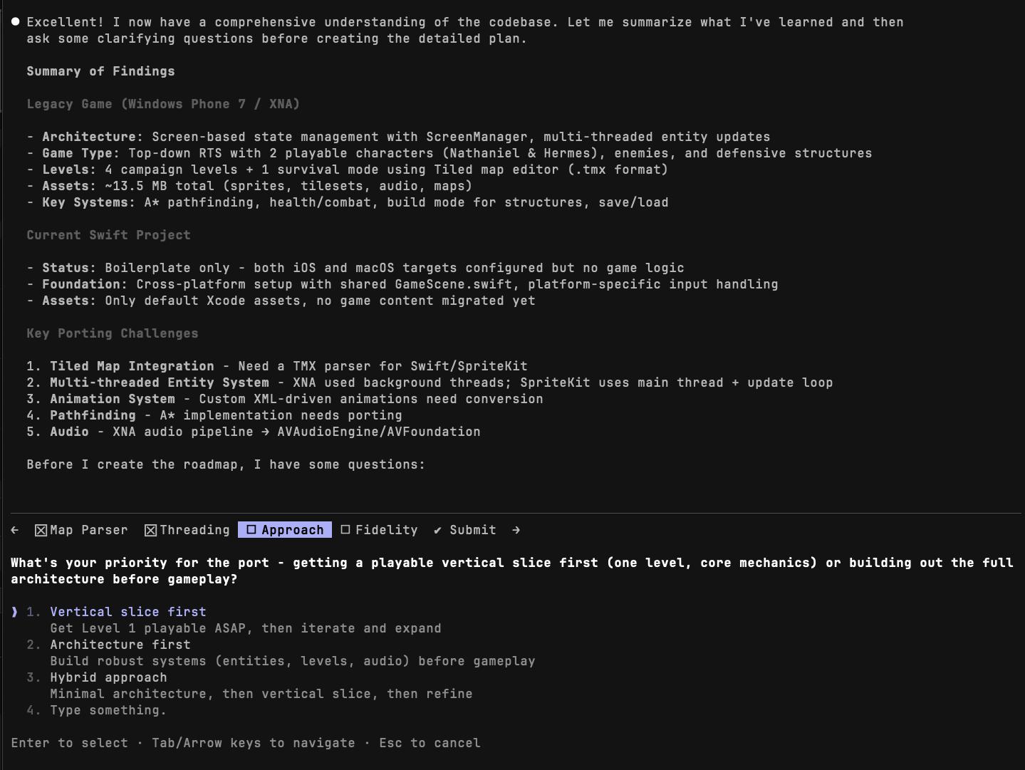 Claude planning questions about creating roadmap