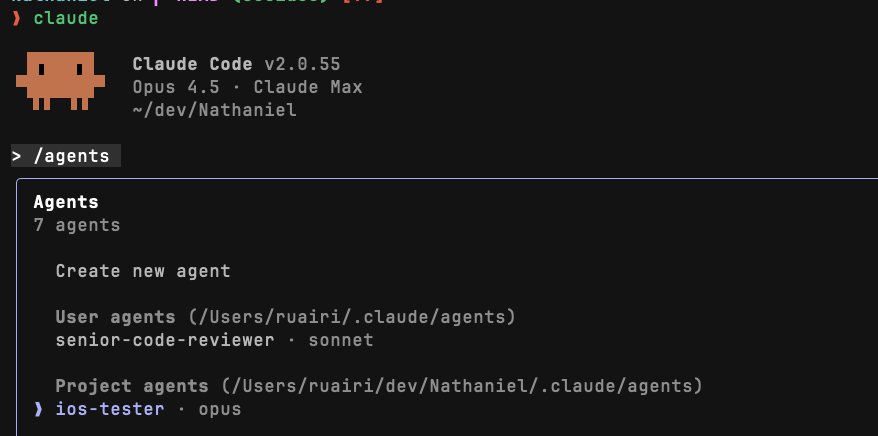 Showing the iOS tester agent in agents view