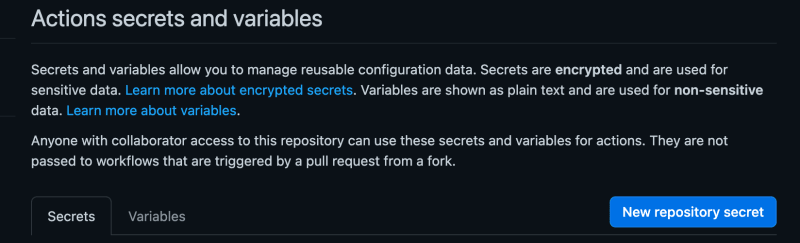 GitHub repo new repository secret button
